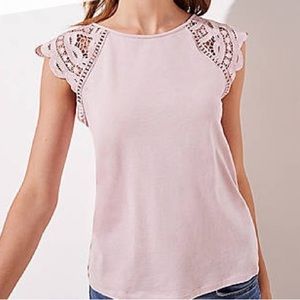 LOFT Petite Lace Cap Sleeve Tee in Elegant Pink
